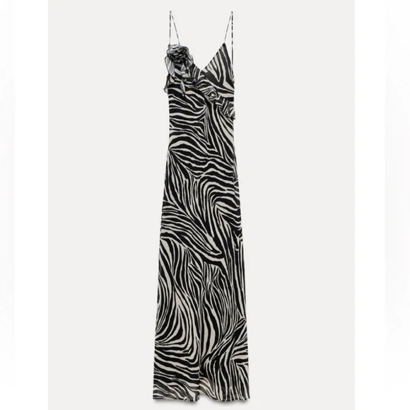 Zara Ruffled Maxi Dress Zebra Size S - Picture 8 of 11